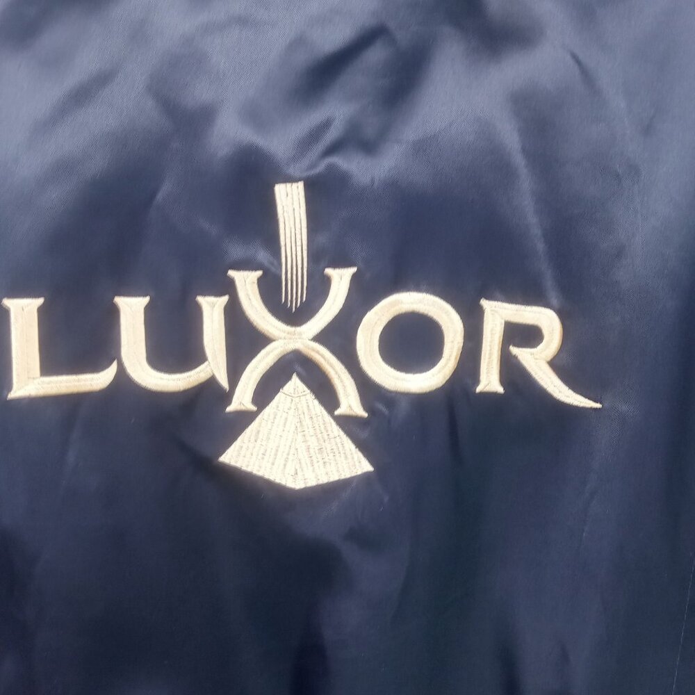 Vintage Luxor Black Gold Satin Jacket Map Collection L Bomber Las Vegas Casino - Picture 8 of 12